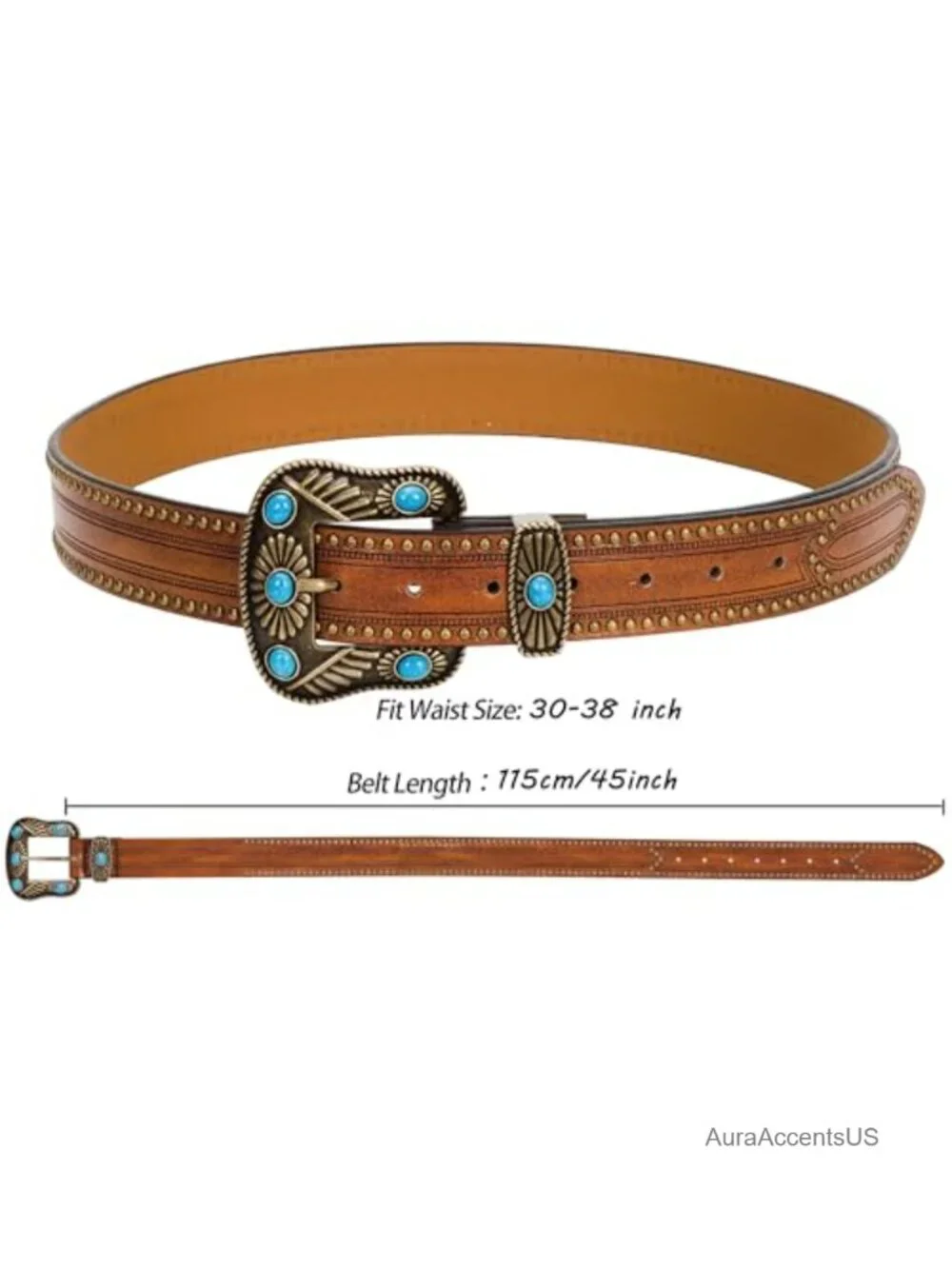Vintage Western Belt with Embossed Leather, Single-Prong Buckle, Adjustable Fit